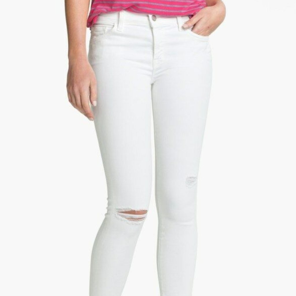 J Brand Skinny Ankle White Destroyed Jean Size 32